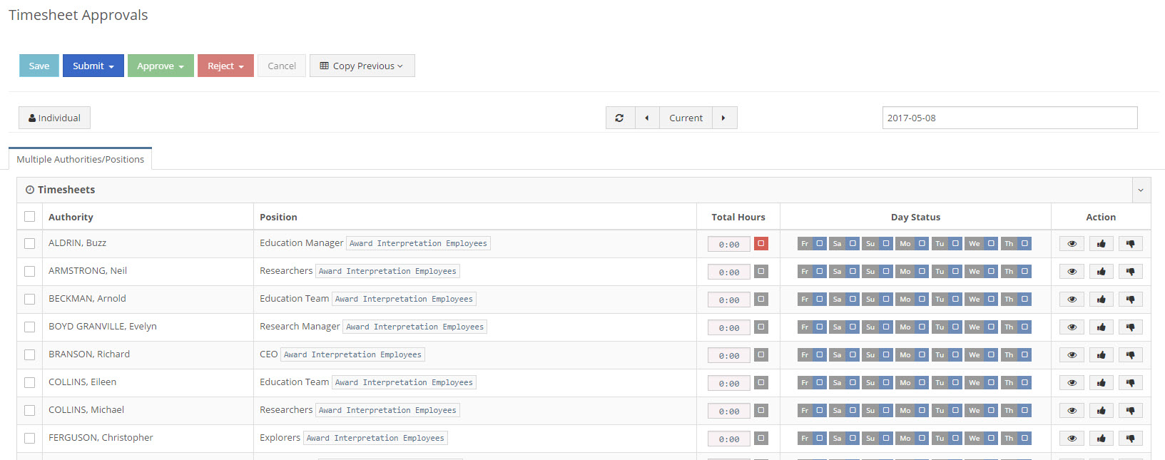 Multiple View Timesheet