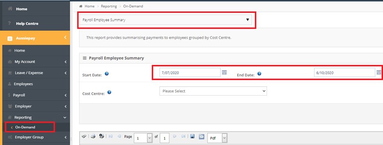 Run Payroll Employee Summary Report