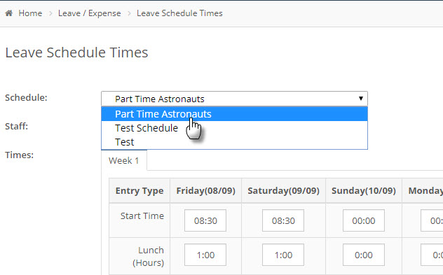 Select Leave Schedule