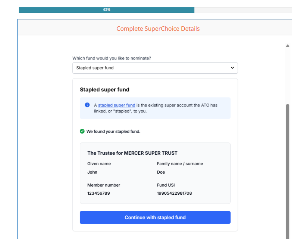 Continue with stapled fund after successful lookup