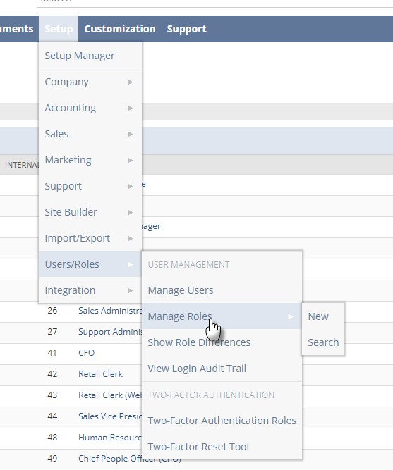 Access the manage roles screen