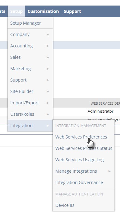 Access your Web Services Preferences