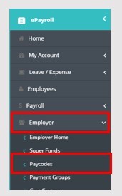 Navigating to Employer -> Paycodes 
