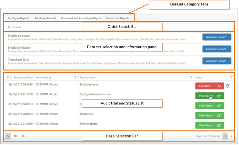 Advanced Reporting main screen