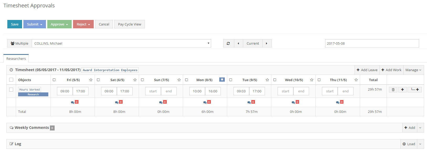 Single View Timesheet