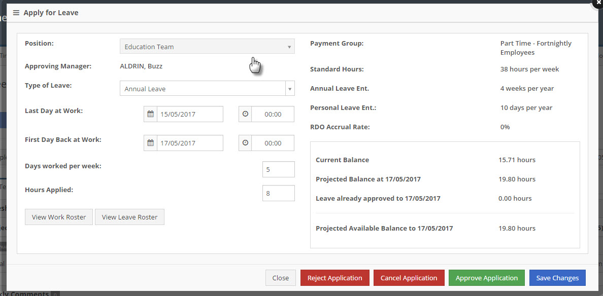 Leave Application Dialog