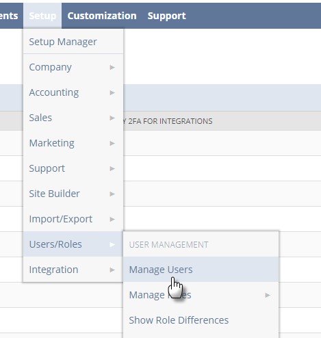 Go to Manage users in NetSuite