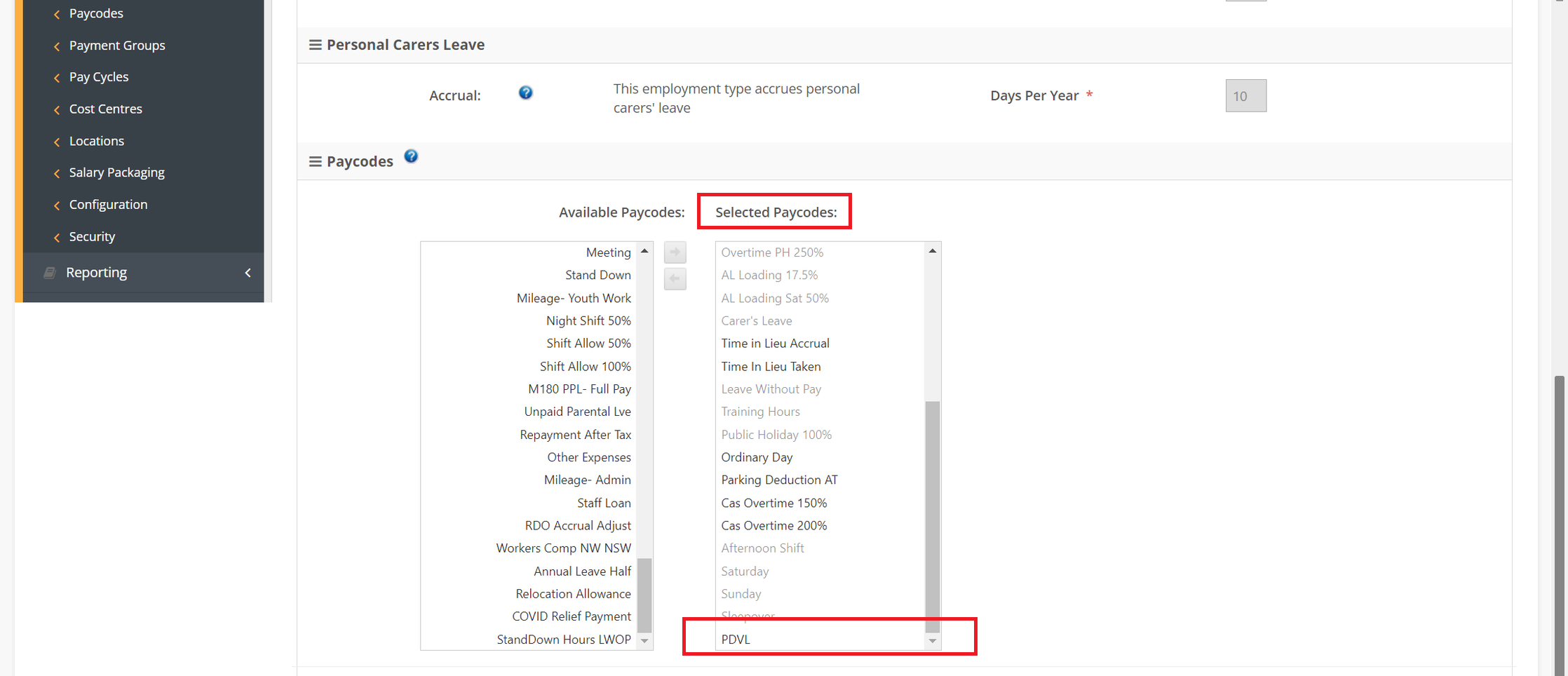 Add PDVL paycode to Payment Group