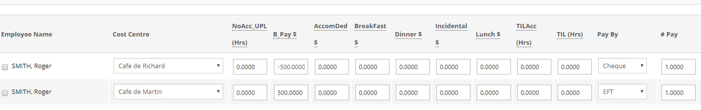 Example payroll screen at this point