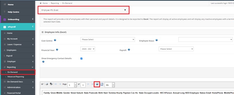 Run Employee Info Excel Report